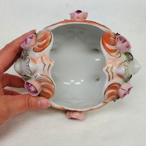 Porcelain applied roses footed centerpiece/planter - Picture 5 of 8